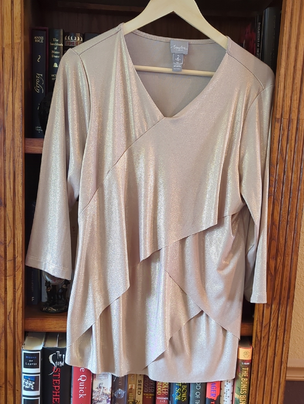 Chico's Metallic Layered Blouse in Champagne